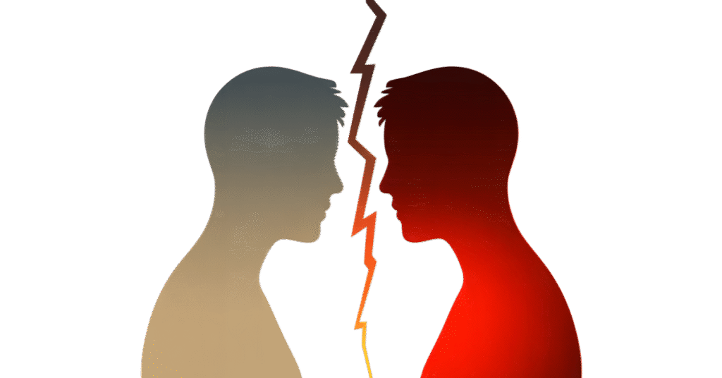 Dwaj mężczyźni w napiętej rozmowie, co symbolizuje konflikt w zarządzie